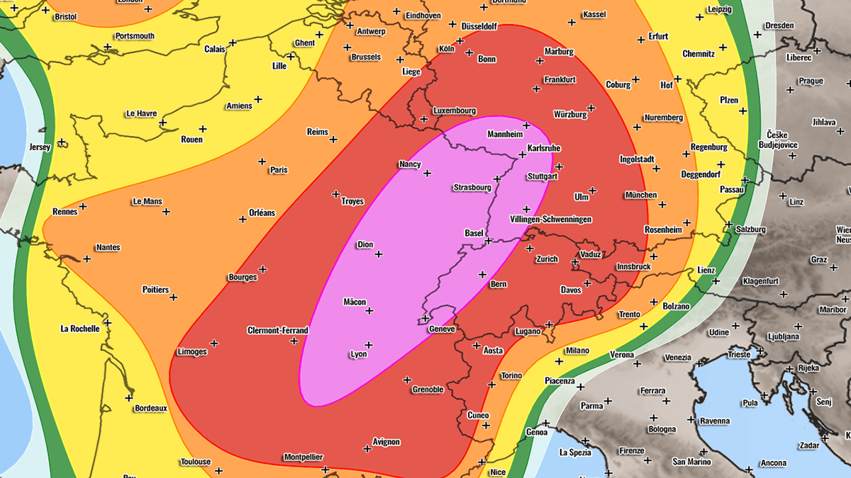 High Risk Issued: Two-Day Severe Weather Outbreak Targets France, the Alps, and Central Europe