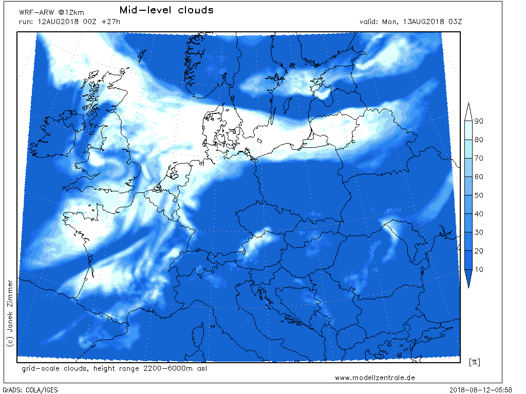 Cloud coverage forecast for tonight’s Perseid meteor, Aug 12th Severe