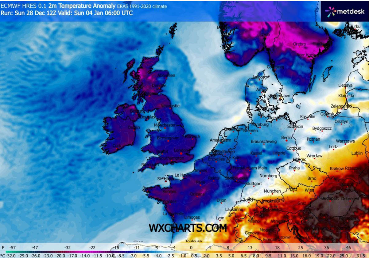 arctic-cold-blast-dipole-patern-europe-snow-new-year-forecast-january-2026-2m-temperature-anomaly-sunday