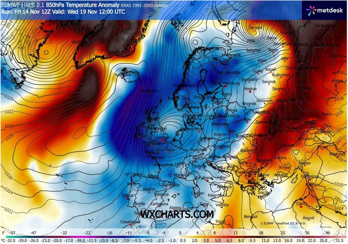 arctic-cold-wave-blast-western-europe-uk-spain-iberia-snow-november-2025-temperature-wednesday