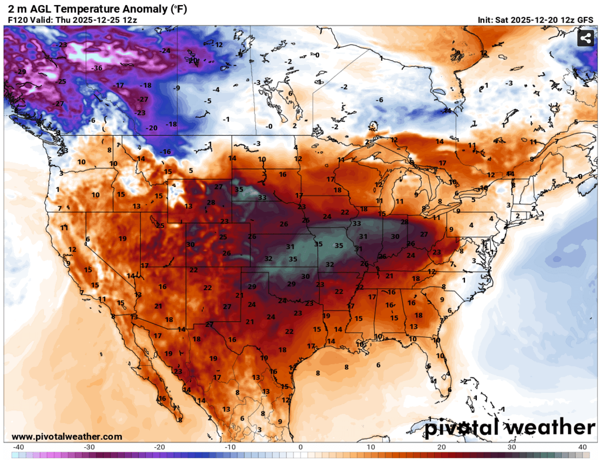 christmas-2025-forecast-warmest-on-record-holidays-historic-heat-dome-united-states-2m-temperature-anomaly-thursday