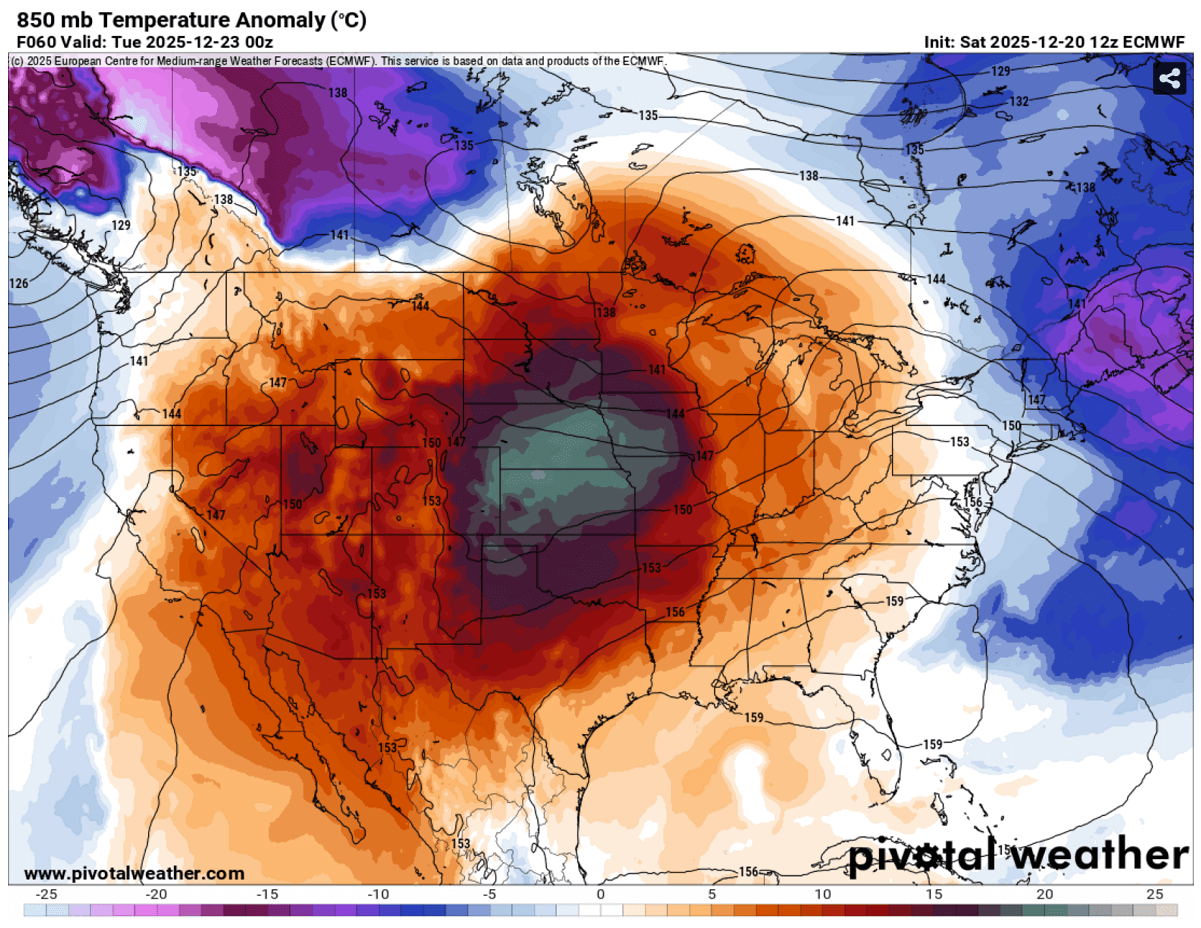 christmas-2025-forecast-warmest-on-record-holidays-historic-heat-dome-united-states-850mb-temperature-monday-tuesday