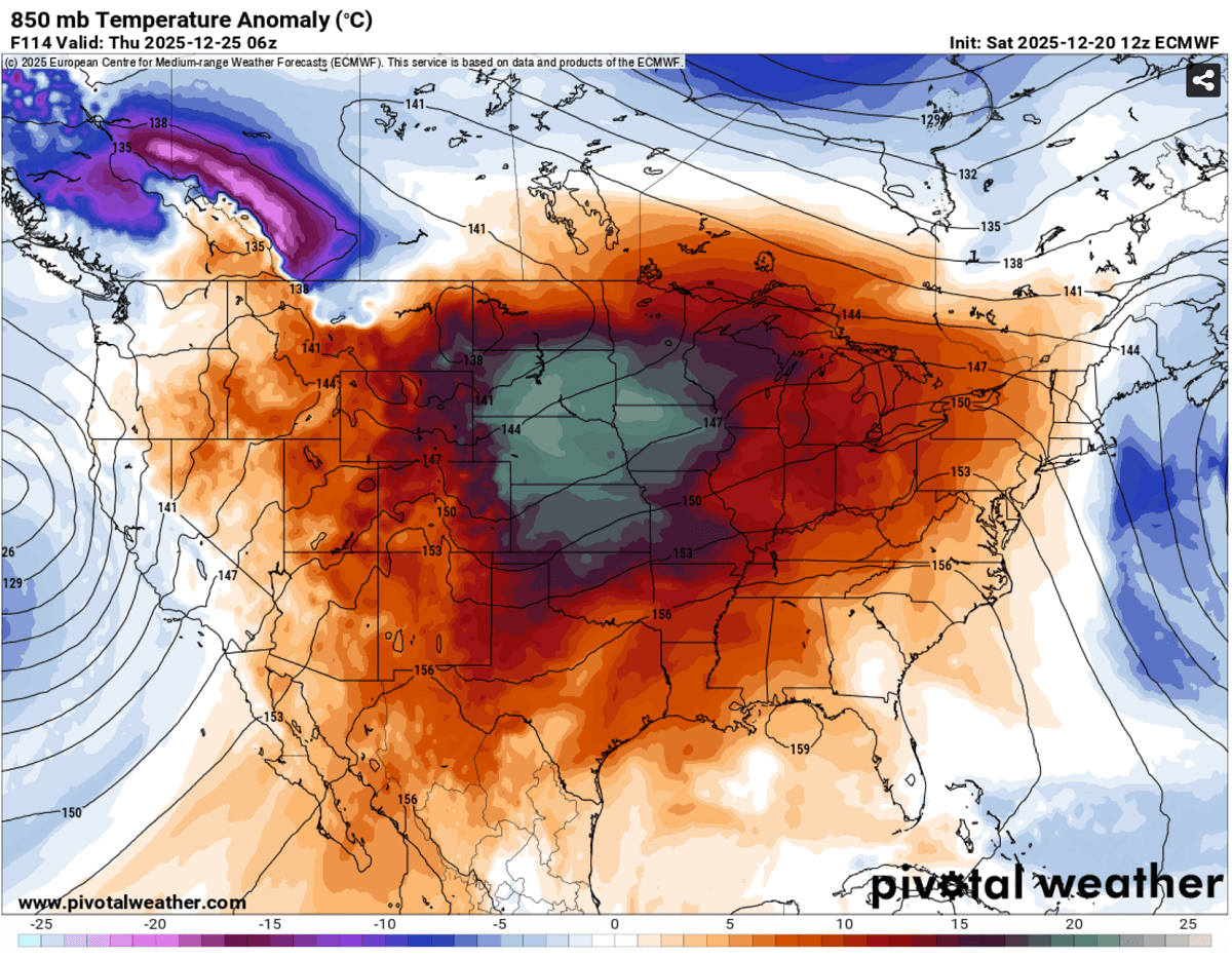 christmas-2025-forecast-warmest-on-record-holidays-historic-heat-dome-united-states-850mb-temperature-thursday