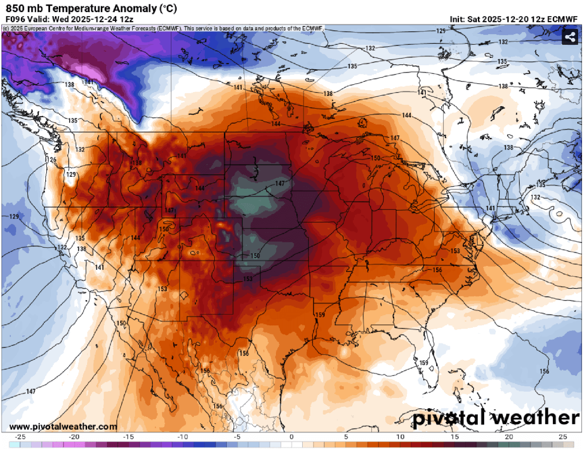christmas-2025-forecast-warmest-on-record-holidays-historic-heat-dome-united-states-850mb-temperature-wednesday