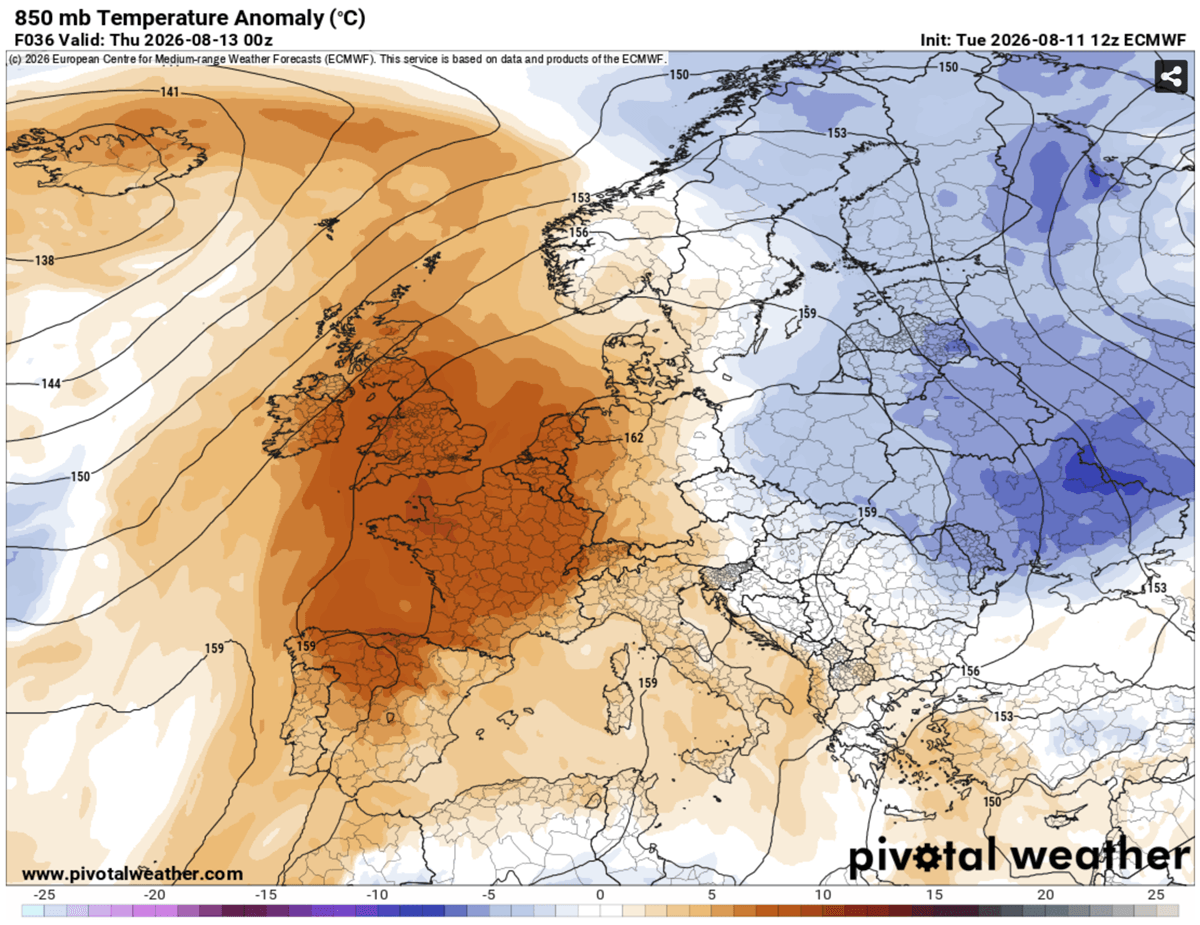 excessive-heat-dome-heatwave-western-europe-mid-august-2026-850mbar-temperature-anomaly-midweek