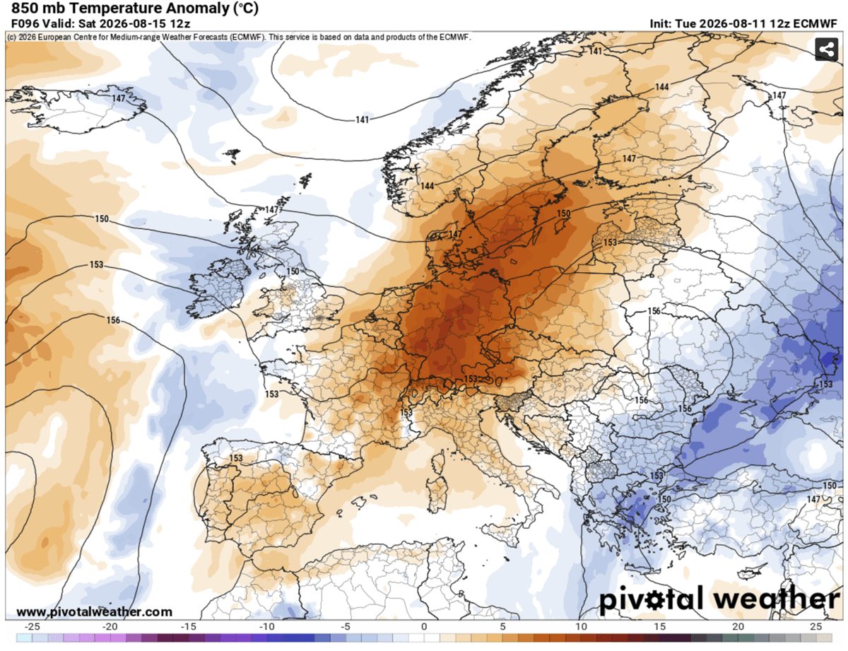 excessive-heat-dome-heatwave-western-europe-mid-august-2026-850mbar-temperature-anomaly-weekend