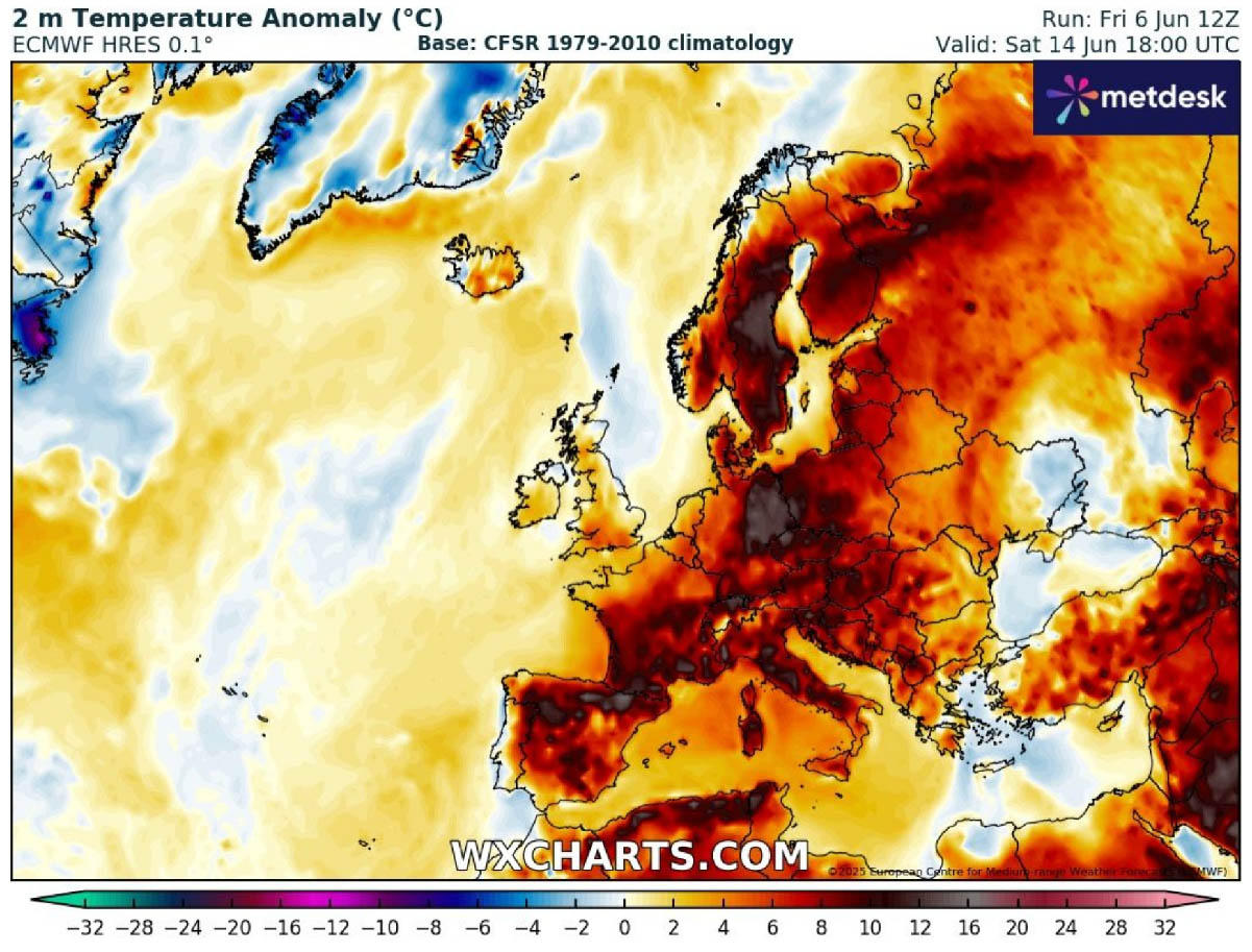 first-heatwave-summer-2025-heat-dome-europe-2m-temperature-anomaly-saturday