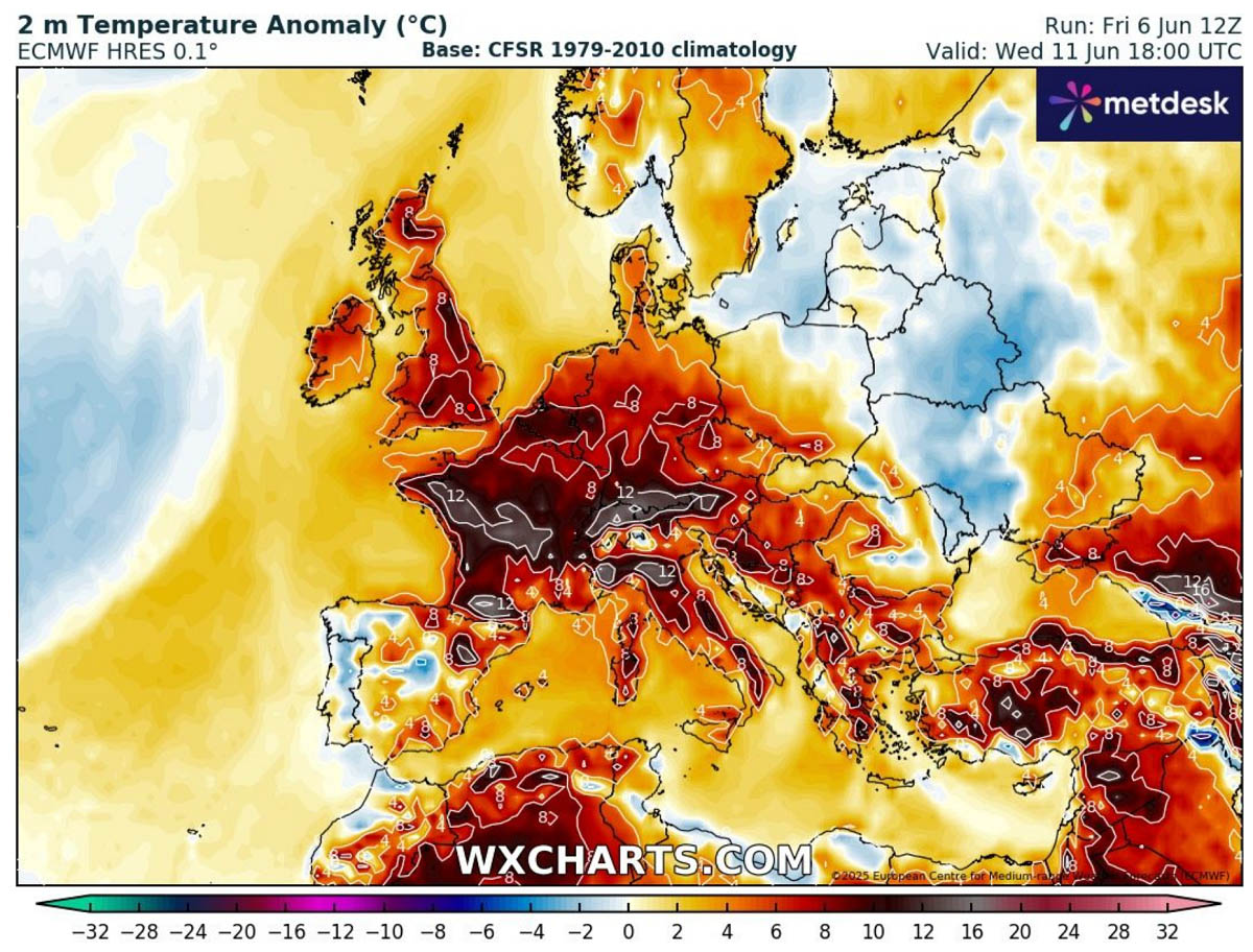 first-heatwave-summer-2025-heat-dome-europe-2m-temperature-anomaly-wednesday