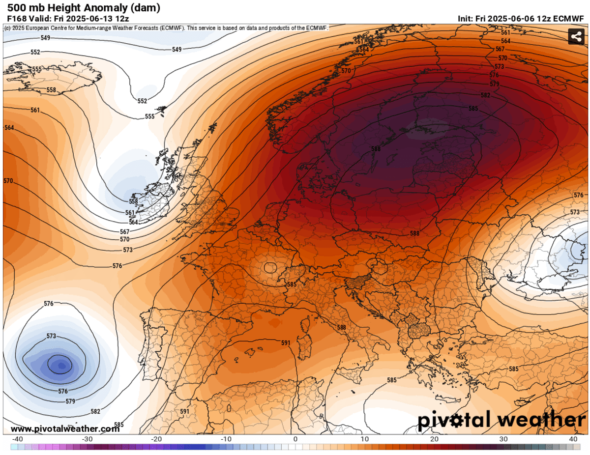 first-heatwave-summer-2025-heat-dome-europe-pattern-friday