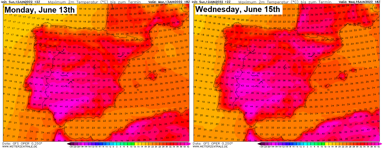 heat-dome-heatwave-europe-june-2022-forecast-monday-wednesday-temperatures