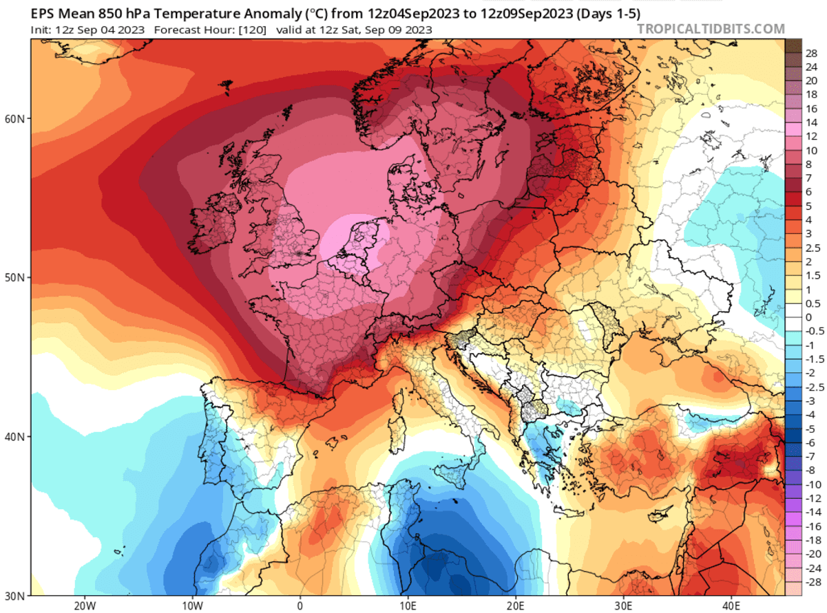 heat-dome-heatwave-forecast-uk-ireland-france-benelux-september-2023-autumn-season-850mb-anomaly