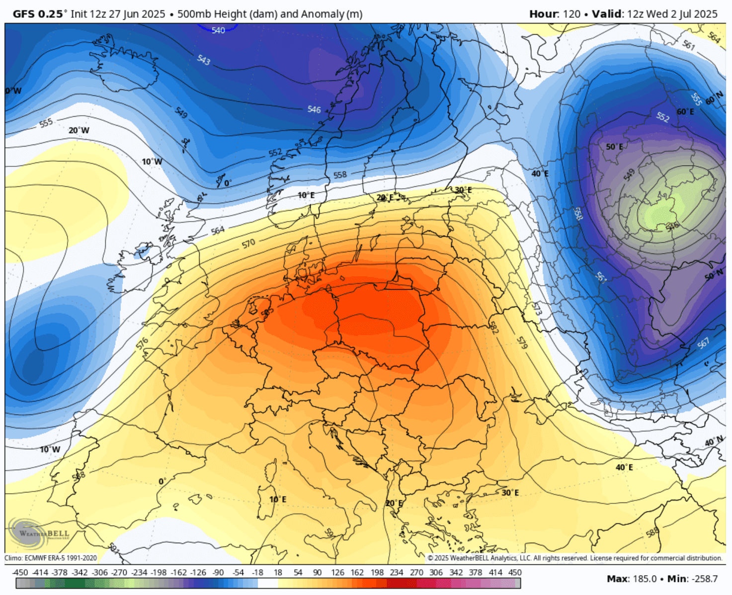 heat-dome-intense-heatwave-summer-june-july-2025-france-europe-500mbar-anomaly-wednesday