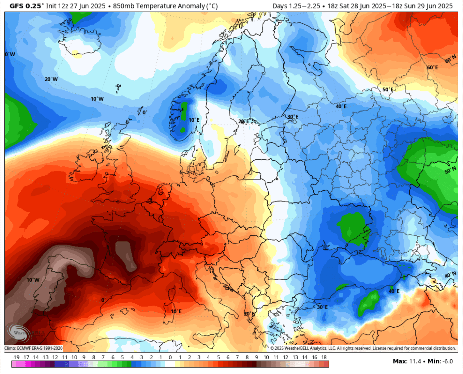 heat-dome-intense-heatwave-summer-june-july-2025-france-europe-850mbar-temperature-anomaly-sunday