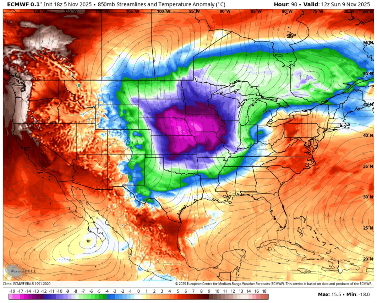 historic-cold-wave-blast-north-america-united-states-november-2025-850mbar-temperature-anomaly-sunday