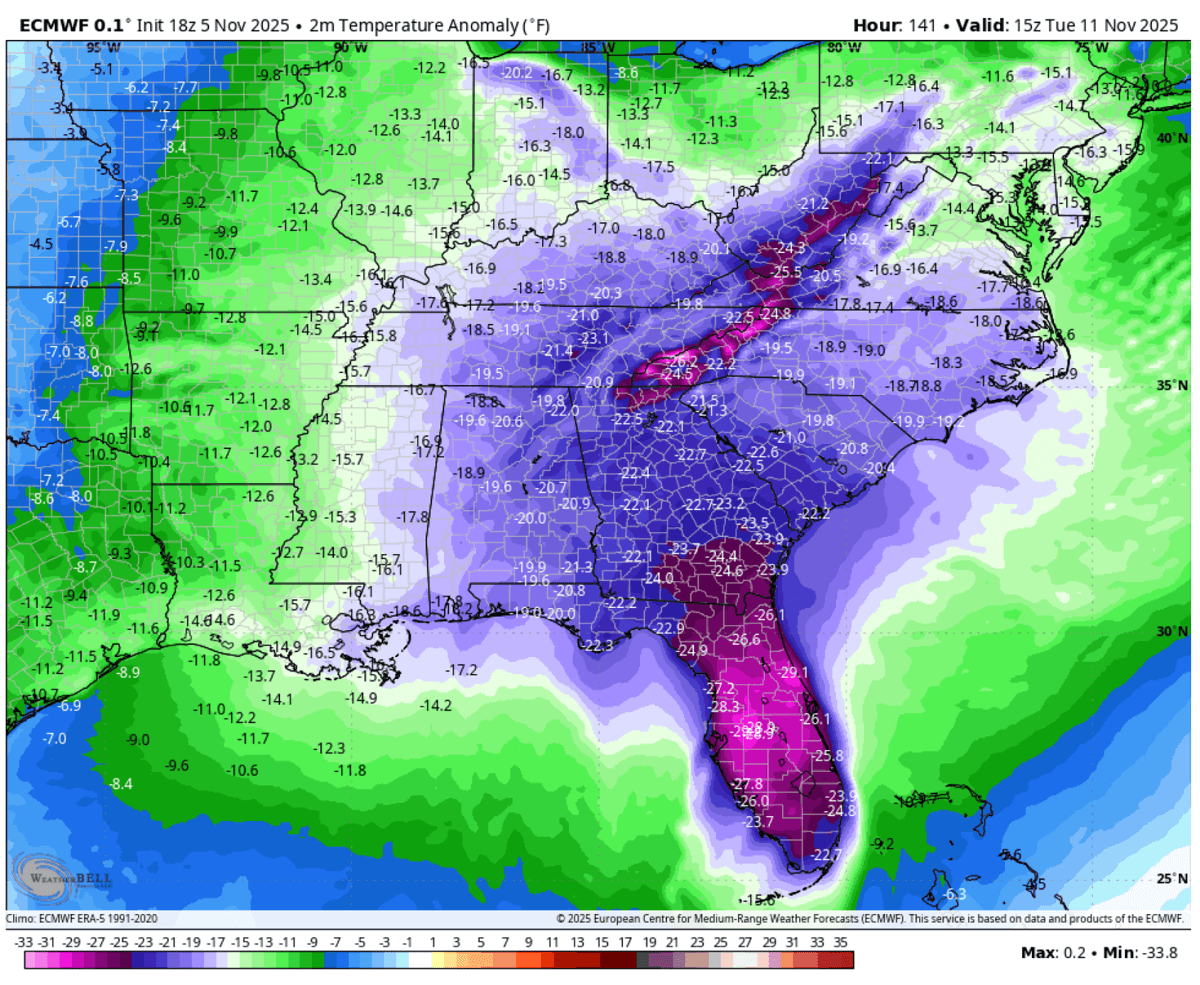 historic-cold-wave-blast-north-america-united-states-november-2025-temperature-anomaly-tuesday-florida