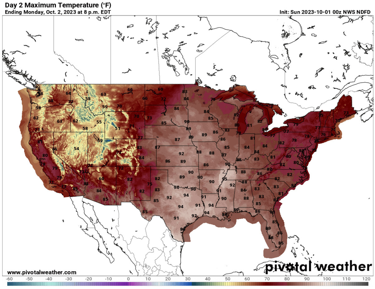 historic-heatwave-heat-dome-forecast-midwest-united-states-october-fall-season-2023-maximum-temperature