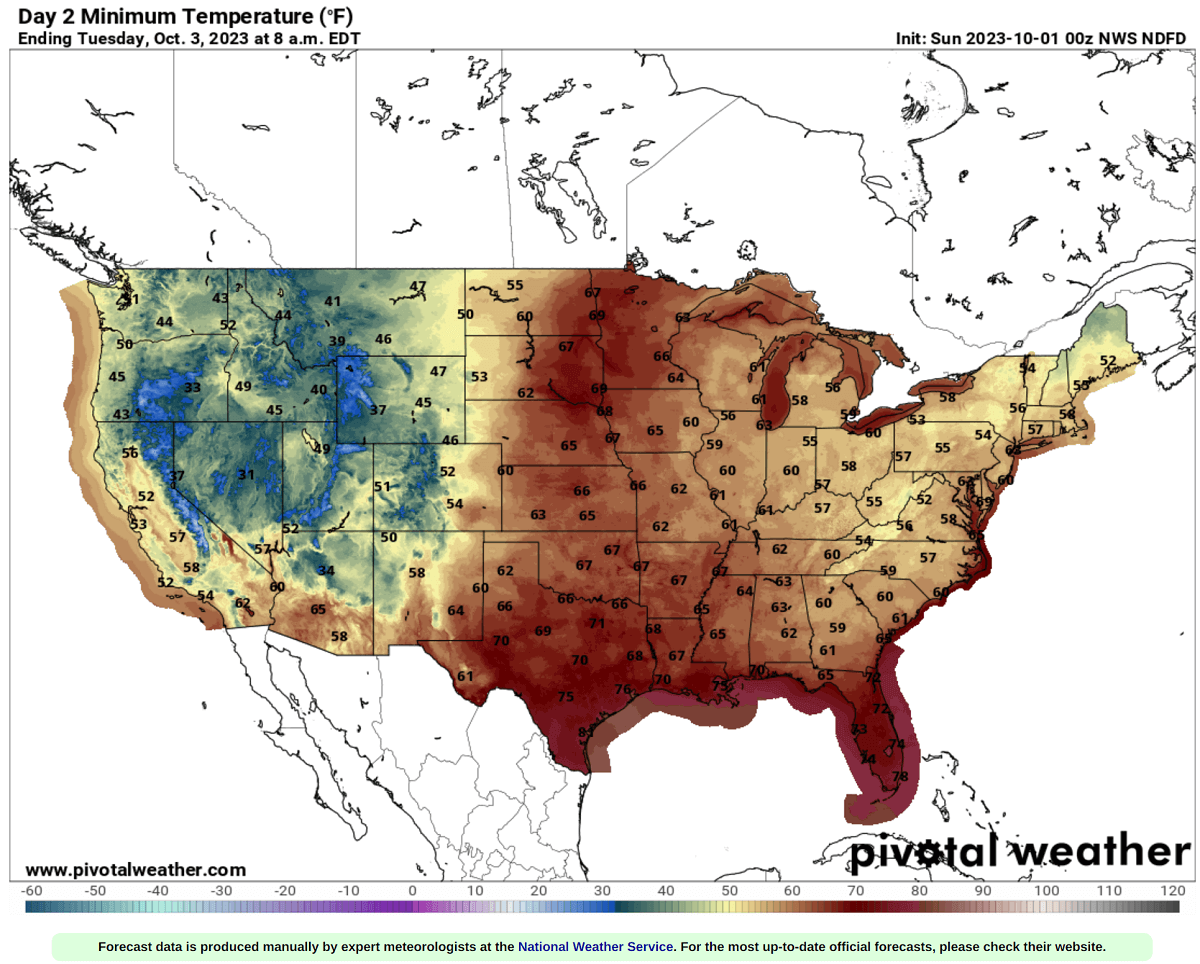 historic-heatwave-heat-dome-forecast-midwest-united-states-october-fall-season-2023-minimum-temperature