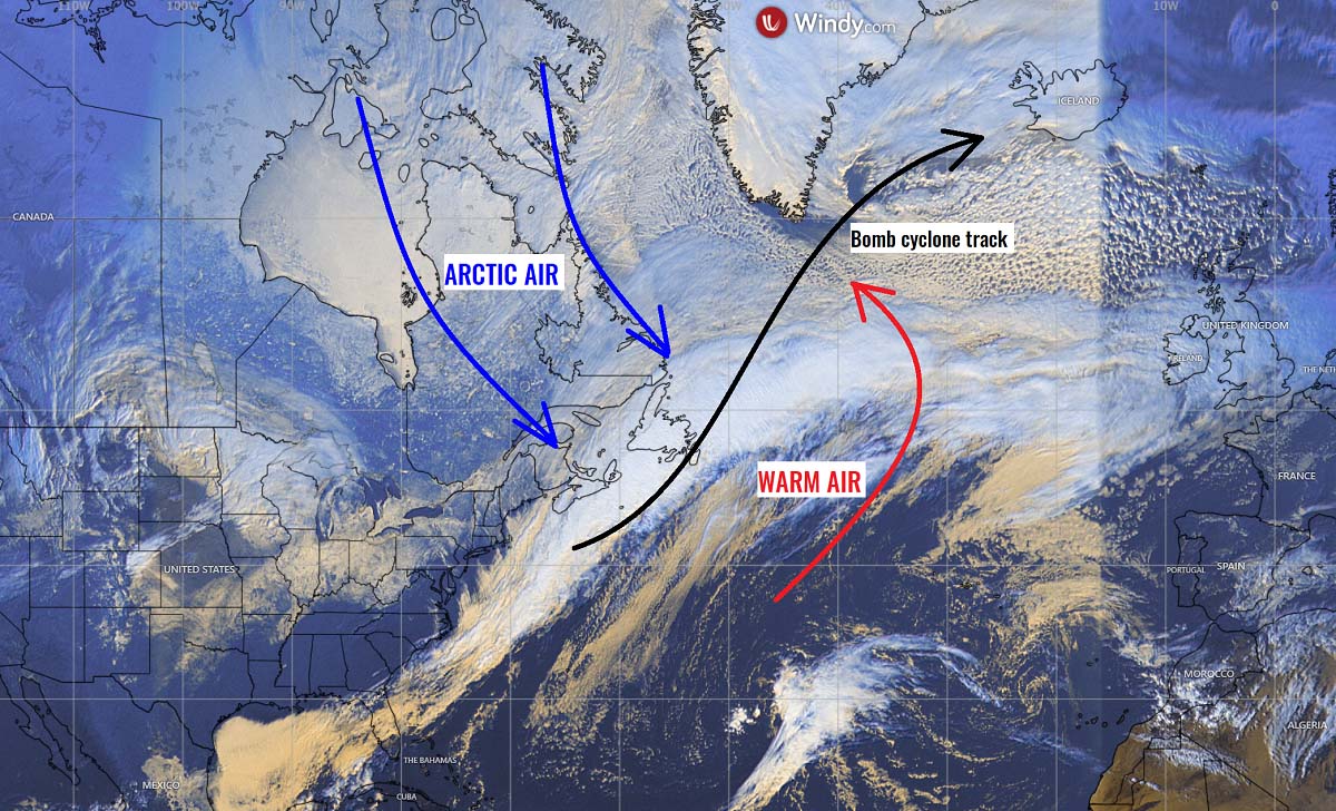 polar-vortex-2022-rapid-intensification-bomb-cyclone-iceland-snow-satellite