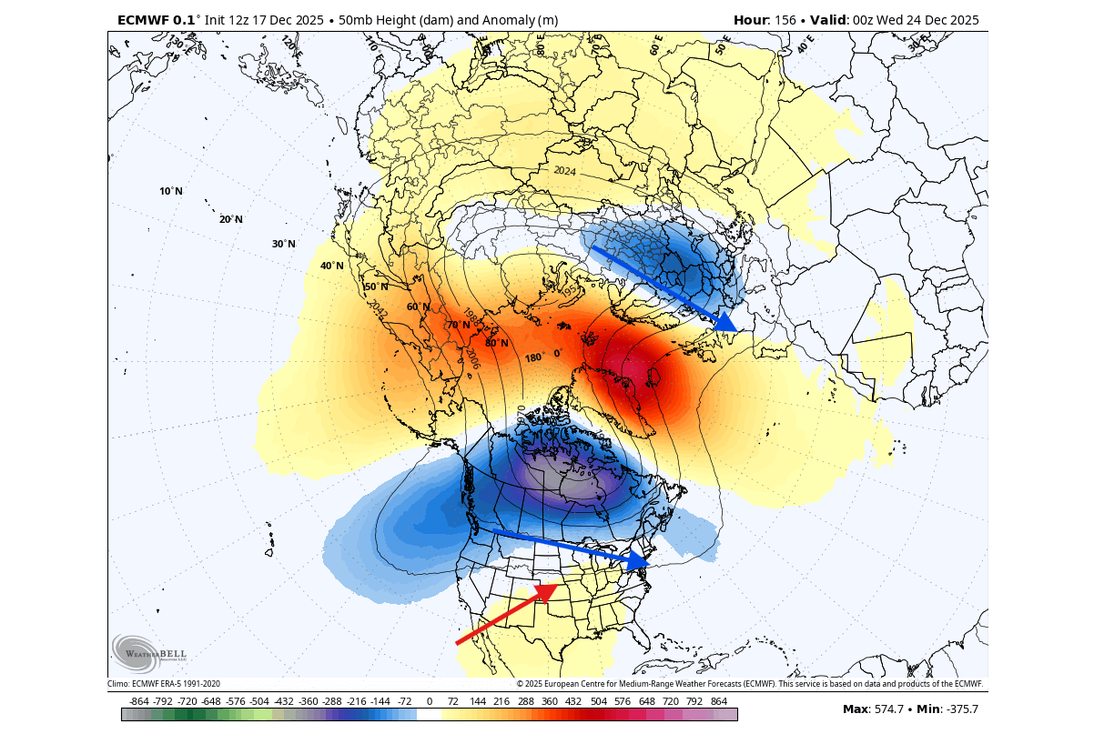 polar-vortex-split-north-hemisphere-forecast-end-december-united-states-canada-winter-50mb-pressure-change