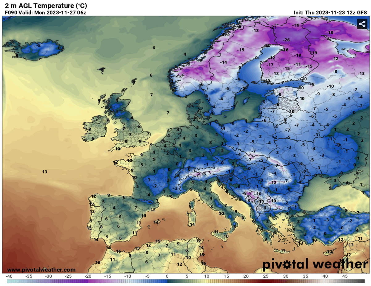 powerful-arctic-cold-outbreak-winter-storm-forecast-blizzard-snow-east-central-europe-2m-temp-monday