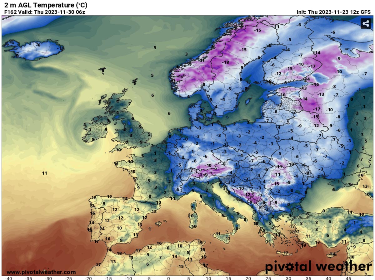 A Winter Storm with Arctic Cold Outbreak heads for a large part of Europe
