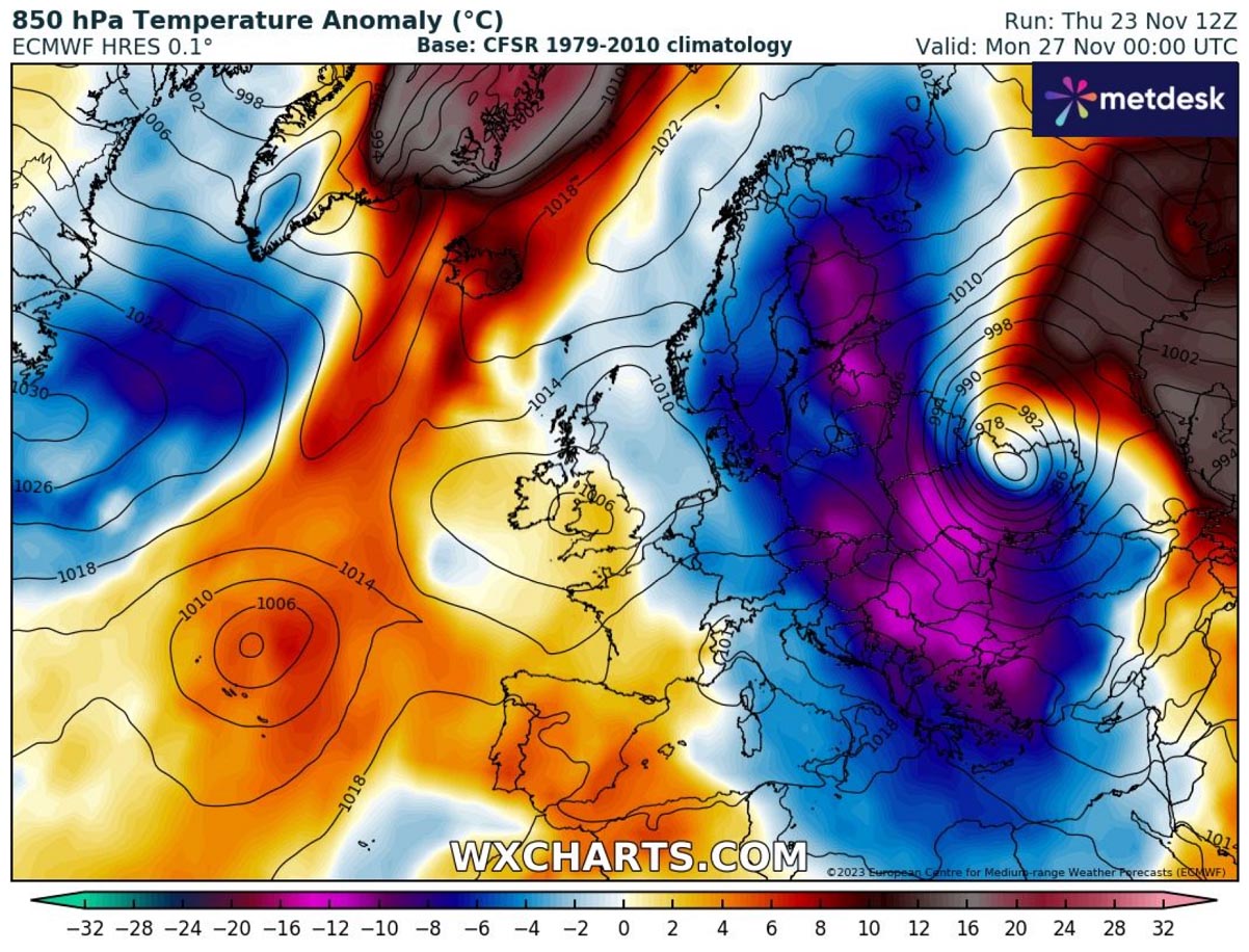 powerful-arctic-cold-outbreak-winter-storm-forecast-blizzard-snow-east-central-europe-850mb-anomaly-monday