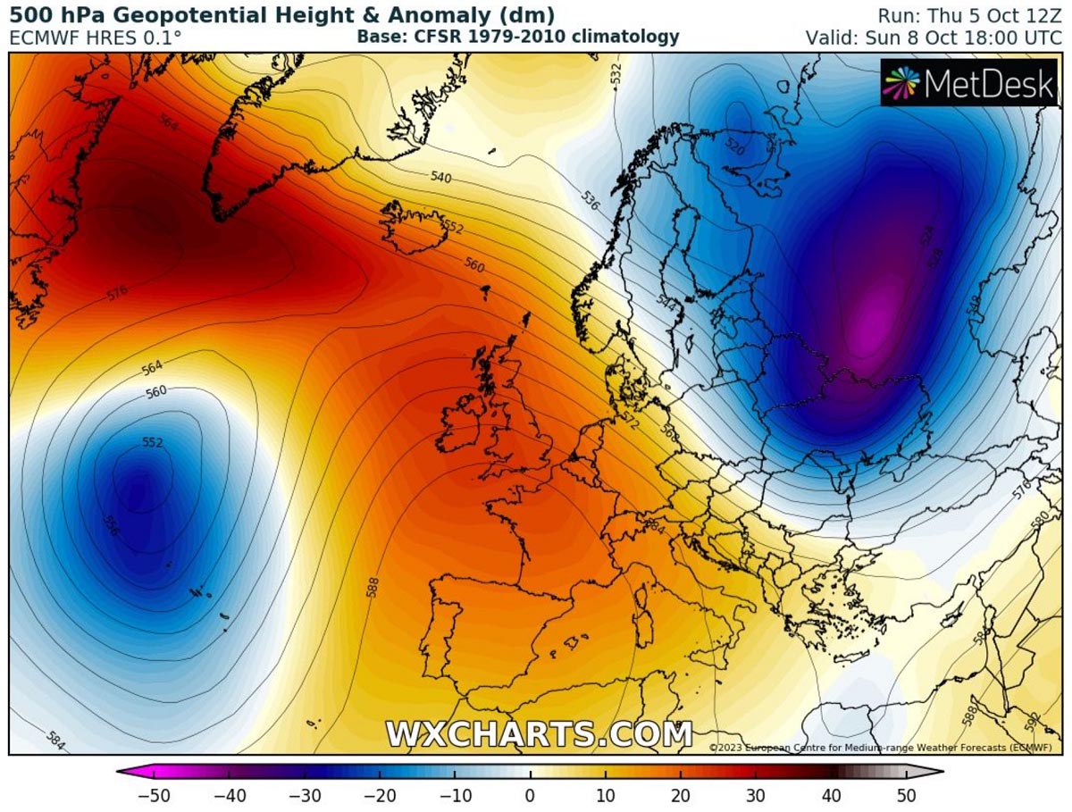 powerful-heat-dome-forecast-heatwave-october-autumn-season-2023-europe-uk-ireland-dipole-pattern