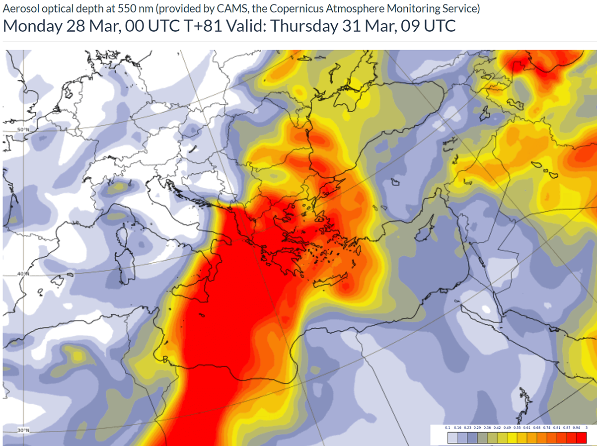 A new massive Saharan dust cloud is forecast to spread into central