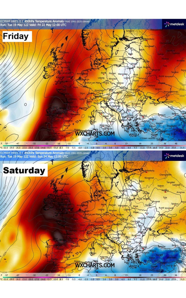 heat-dome-warm-wave-heatwave-may-summer-2026-forecast-europe-850mbar-temperature