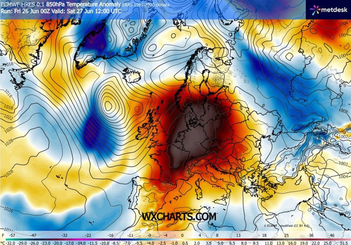 historic-heat-dome-europe-excessive-heatwave-june-2026-850mbar-temperature-anomaly-saturday