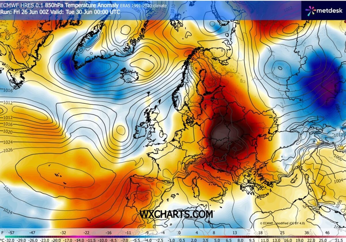historic-heat-dome-europe-excessive-heatwave-june-2026-850mbar-temperature-anomaly-tuesday
