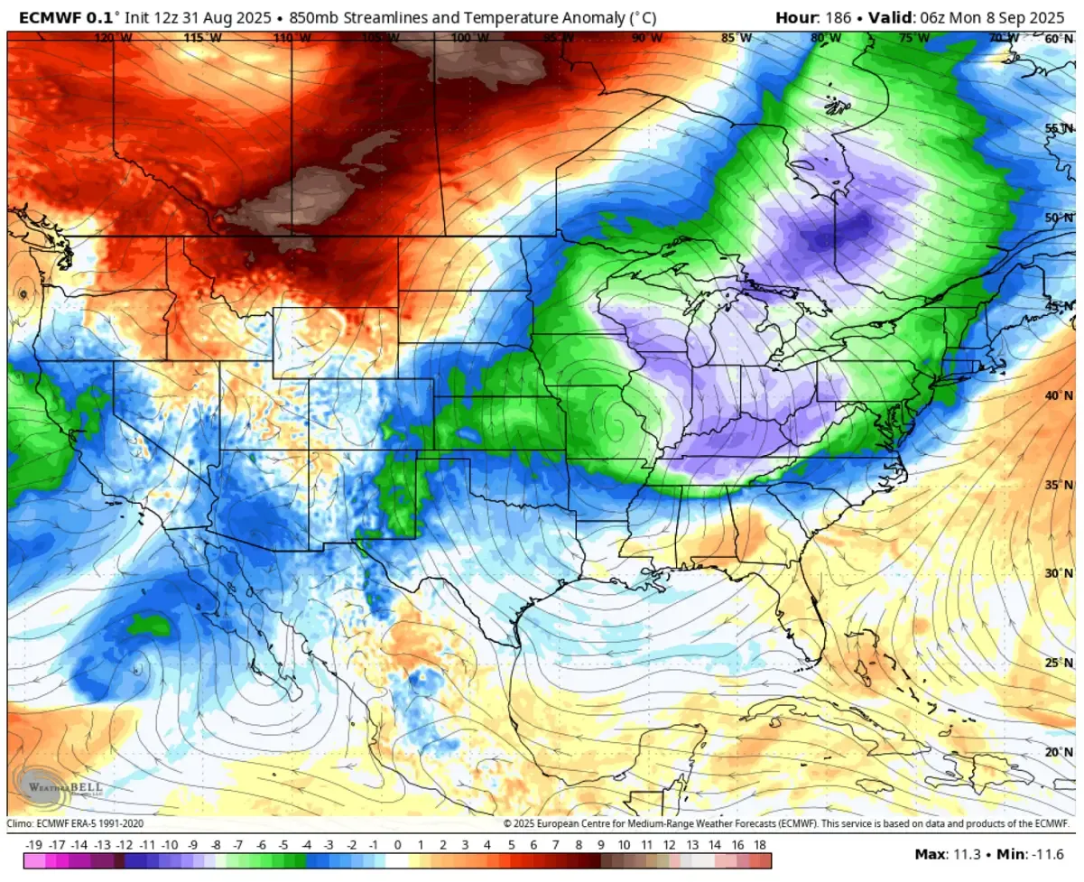 polar-vortex-cold-wave-september-2025-fall-season-forecast-us-canada-850mbar-temperature-anomaly-monday