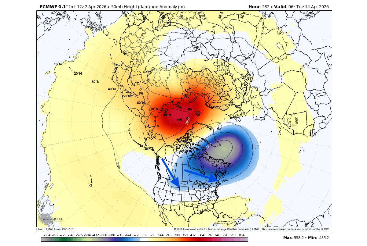 polar-vortex-north-hemisphere-forecast-mid-april-pressure-stratosphere-50mb-north-america-cold-core-anomaly