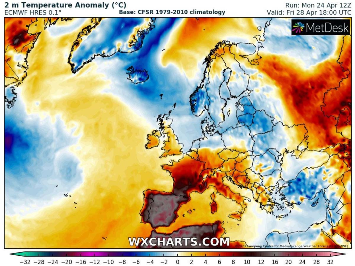 record-heatwave-forecast-spain-europe-april-spring-season-2023-heat-dome-2m-anomaly