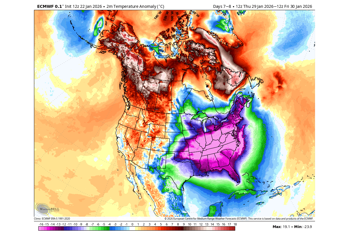 winter-end-of-january-2026-surface-temperature-anomaly-forecast-united-states-canada-strong-polar-vortex-core