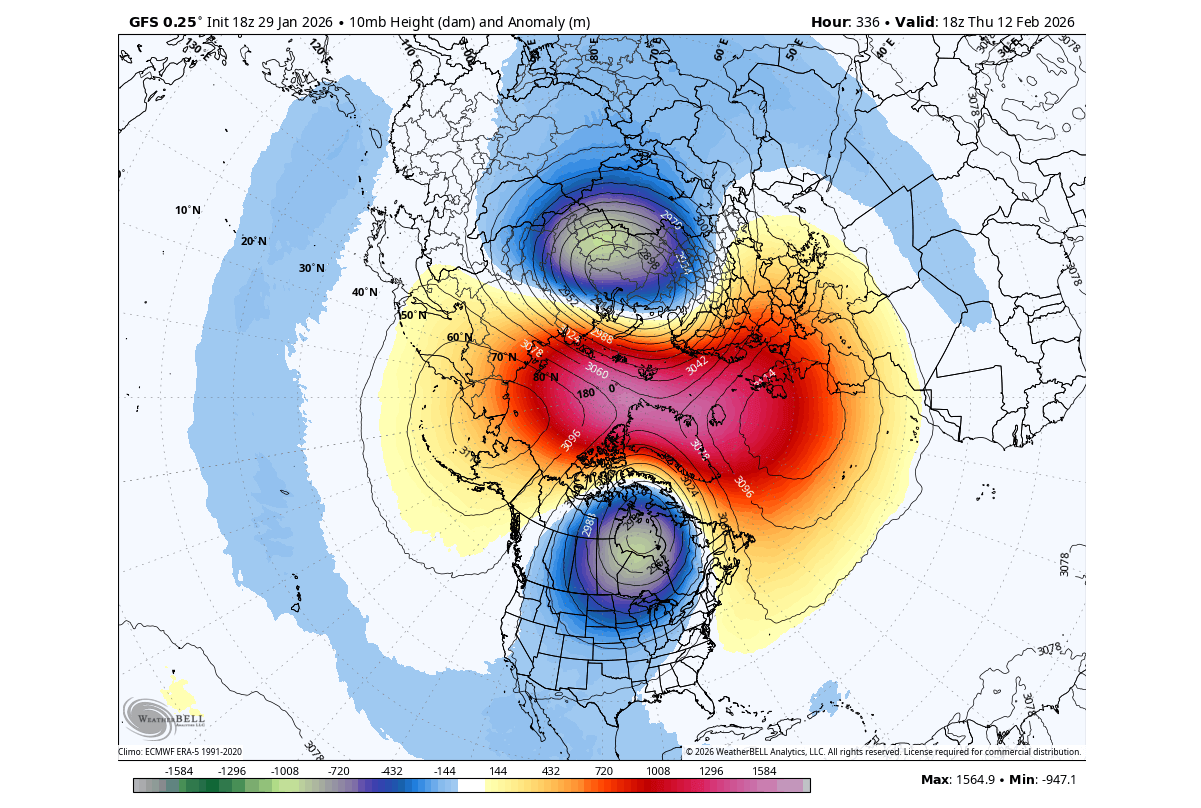 winter-forecast-february-stratospheric-warming-10mb-pressure-anomaly-ecmwf-united-states-polar-vortex-split
