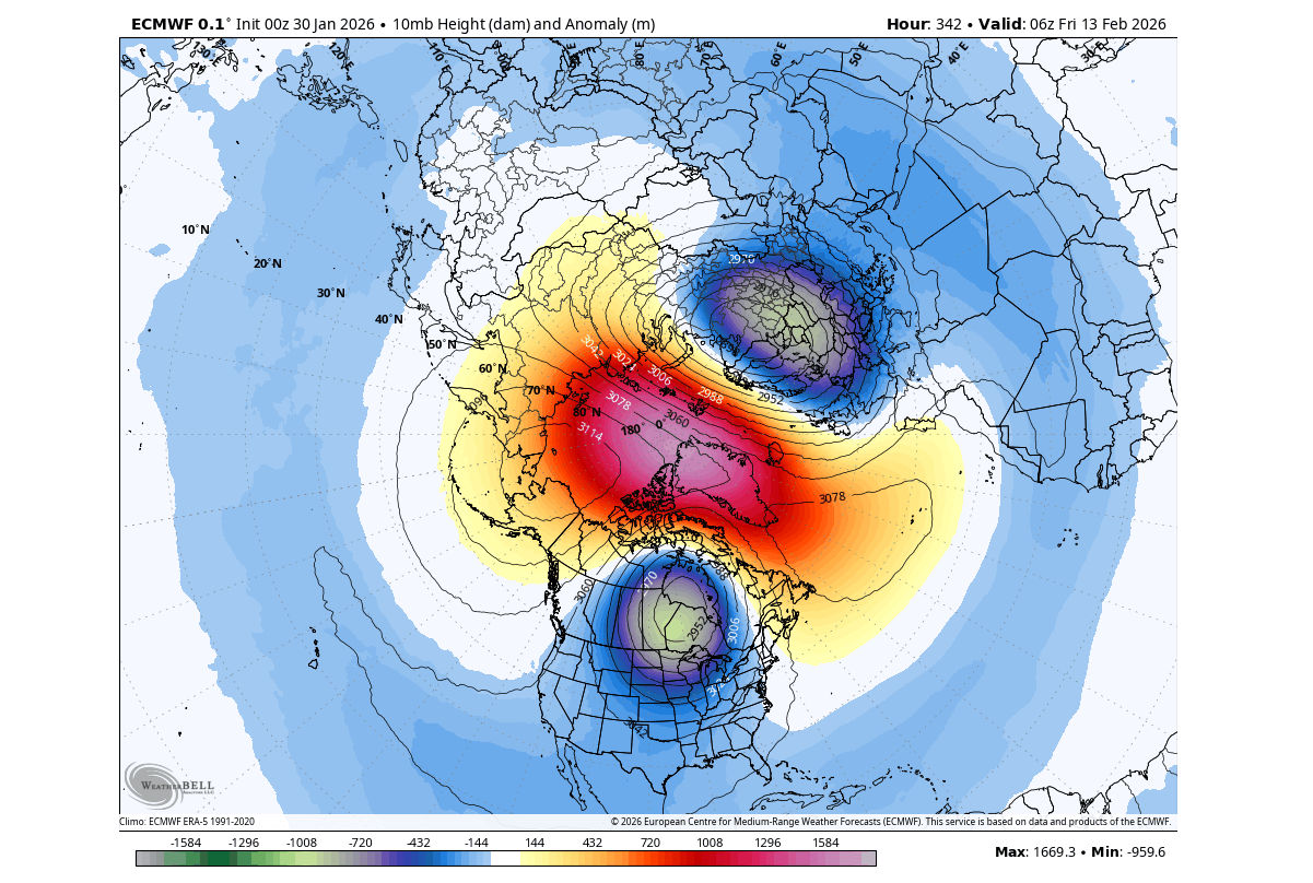 winter-forecast-midd-february-stratospheric-warming-10mb-pressure-anomaly-ecmwf-united-states-polar-vortex-split