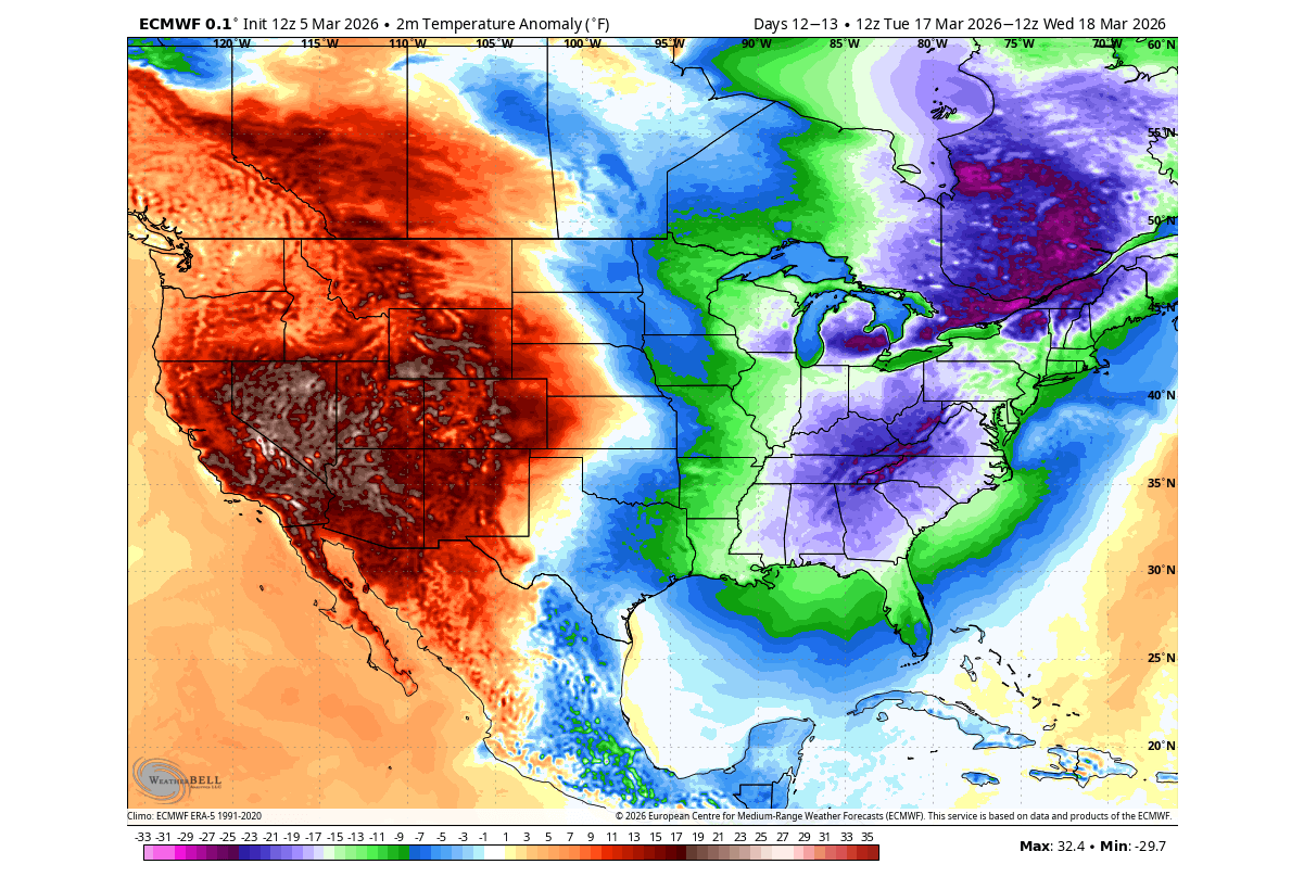winter-march-2026-temperature-anomaly-forecast-united-states-canada-ecmwf-new-cold-phase-polar-vortex-core