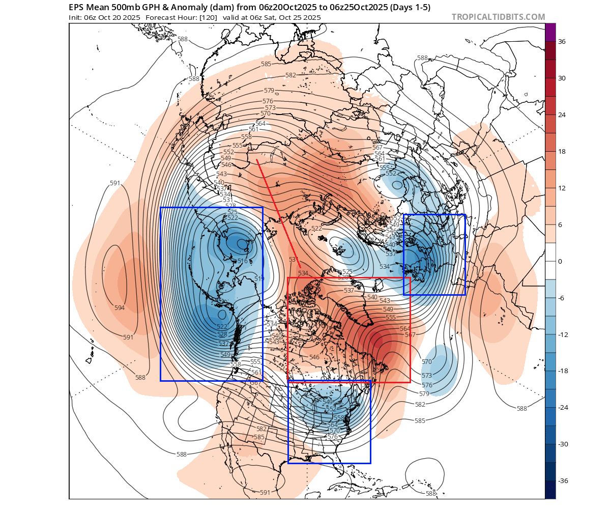 previsione-meteo-5-giorni-metà-ottobre-emisfero-nord-stato-uniti-modello-di-pressione-ecmwf-ensemble