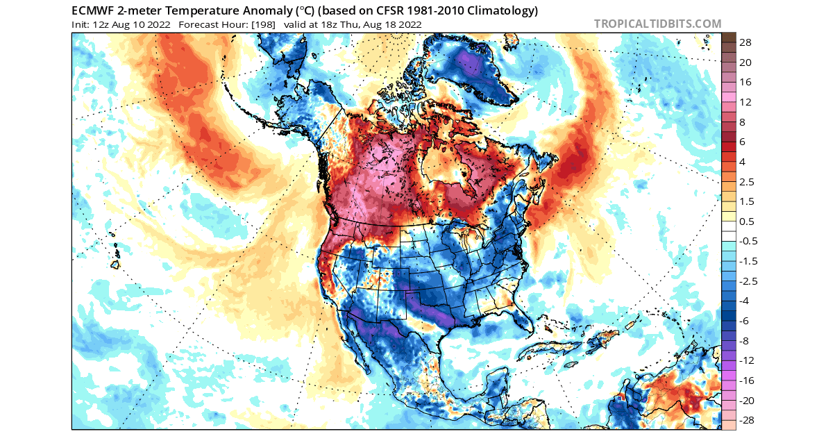 weather-forecast-7-day-mid-august-north-hemisphere-temperature-anomaly-ecmwf-ensemble-warm-canada