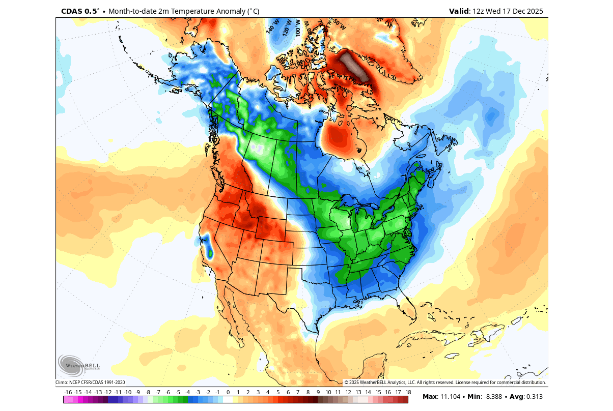 winter-2025-2026-polar-vortex-circulation-stratospheric-warming-december-cold-snowfall-united-states-canada-temperature-anomaly-month-to-date