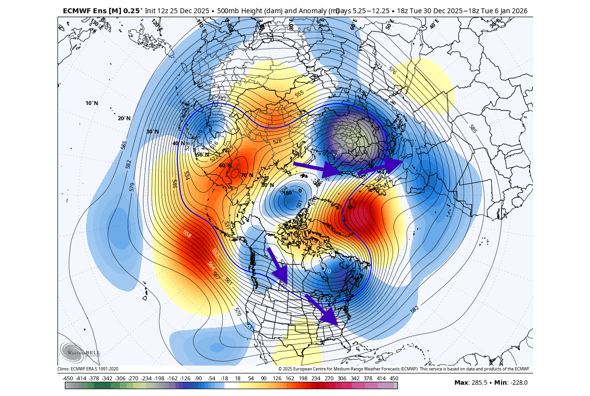 winter-forecast-january-start-500mb-pressure-pattern-ecmwf-united-states-canada-europe-polar-vortex-split-cold-air-release
