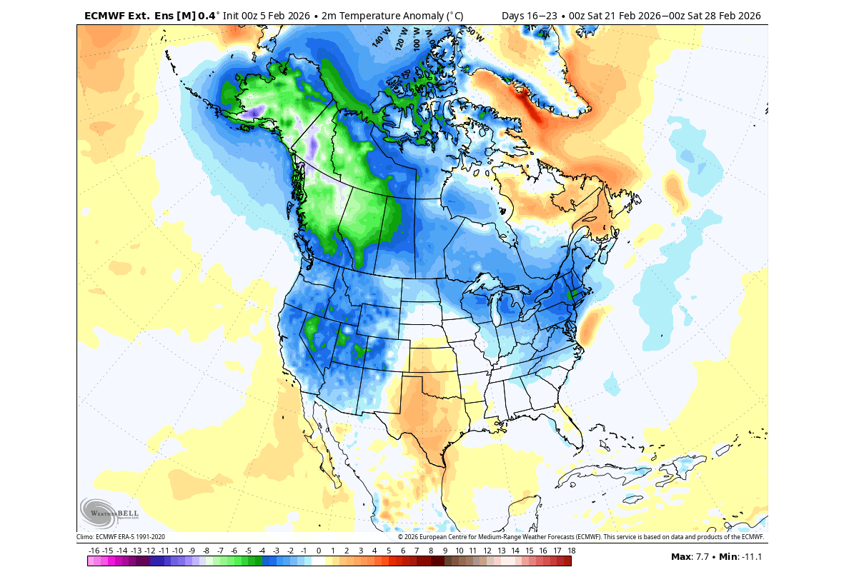 winter-forecast-late-february-temperature-airmass-anomaly-united-states-canada-cold-polar-vortex-collapse-effect