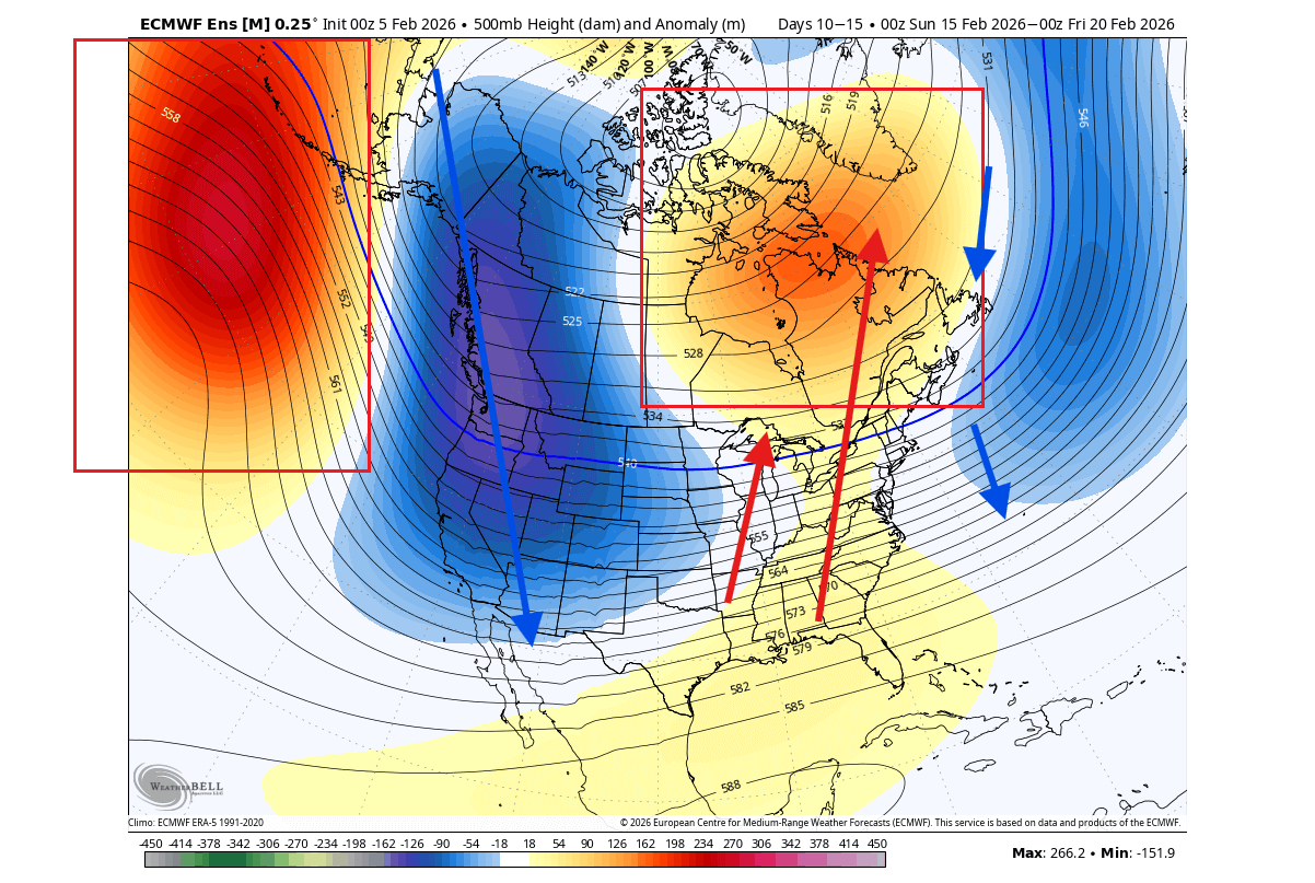 winter-forecast-mid-february-stratospheric-warming-10mb-pressure-anomaly-ecmwf-united-states-polar-vortex-split-lower-interference
