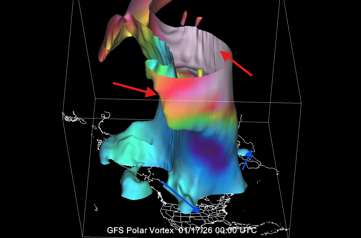 winter-polar-vortex-disruption-north-hemisphere-forecast-temperature-pressure-3D-stratospheric-warming-event-january-2026