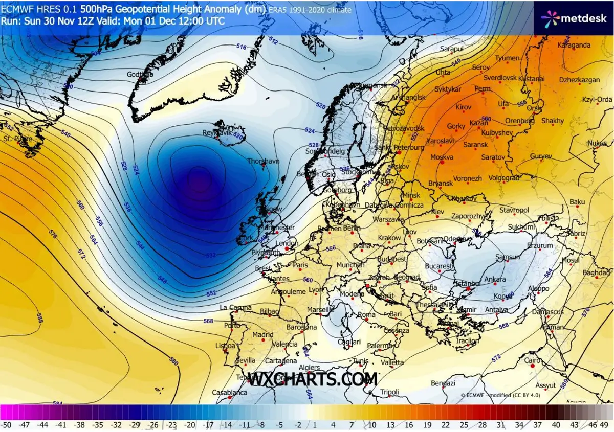 flusso zonale-nord-atlantico-modello-attivo-tempeste-intense-europa-occidentale-dicembre-2025-modello-lunedì