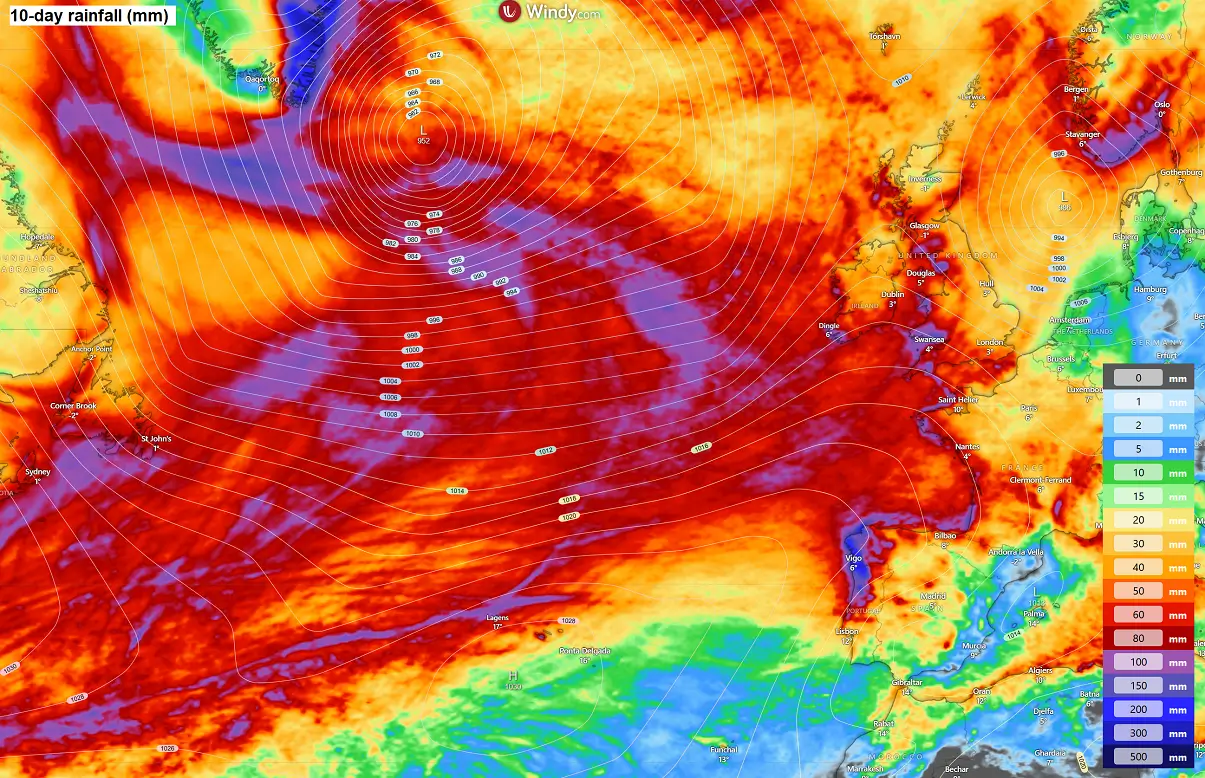flusso zonale-nord-atlantico-modello-attivo-tempeste-intense-europa-occidentale-dicembre-2025-pioggia