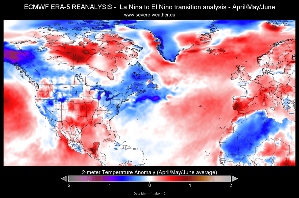 la-nina-spring-weather-impact-reanalysis-noaa-qbo-index-el-nino-analogs-united-states-canada-2026
