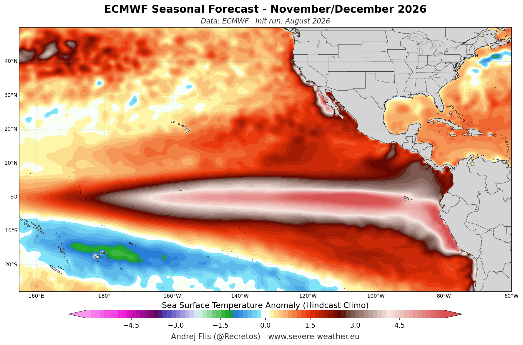 ECMWF seasonal sea surface temperature anomaly forecast for the November to December period