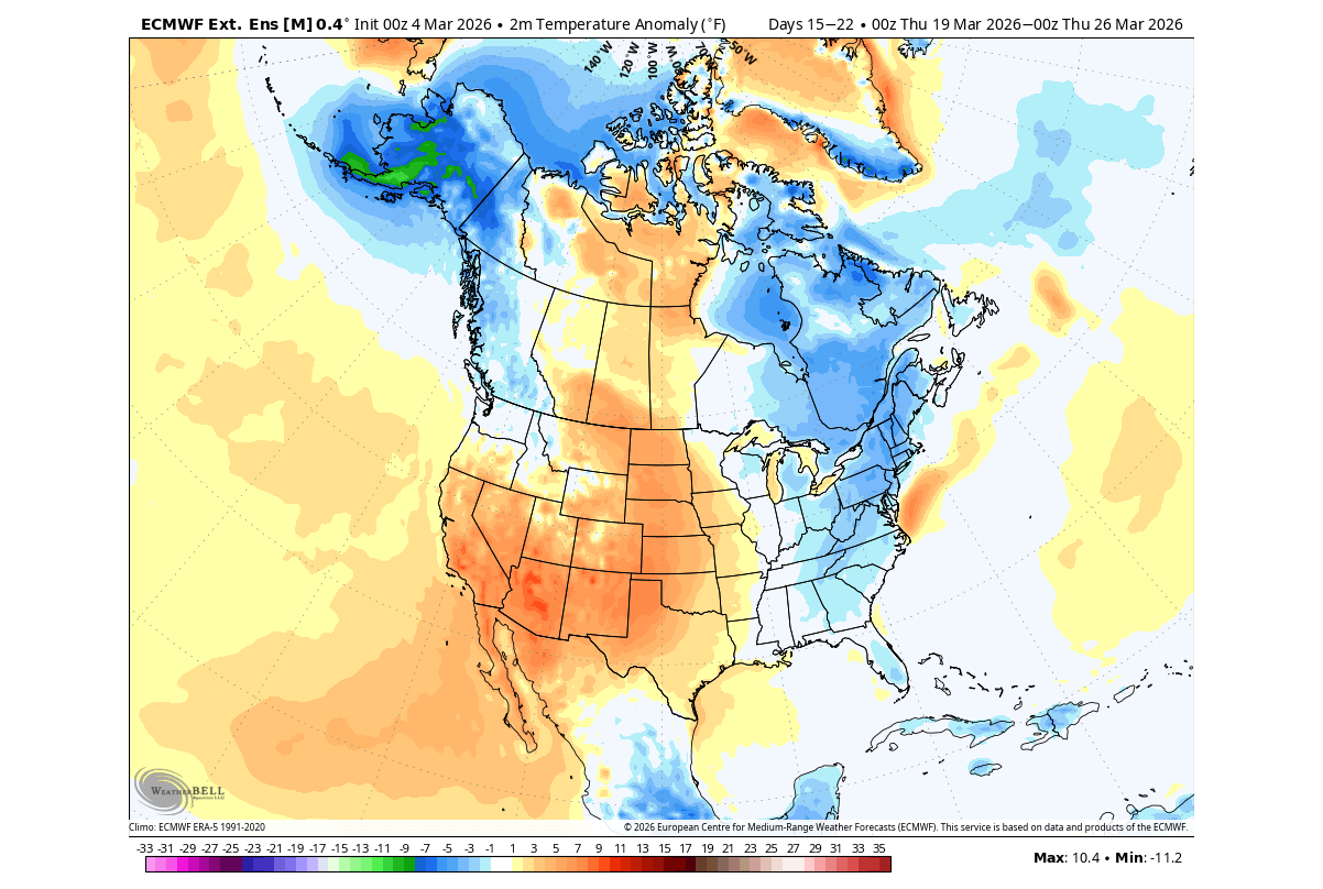 spring-forecast-late-march-temperature-anomaly-united-states-canada-cold-polar-vortex-collapse-effect